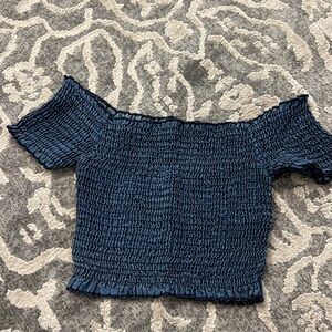 Show Me Your MuMu Navy Blue Off-Shoulder Crop Top